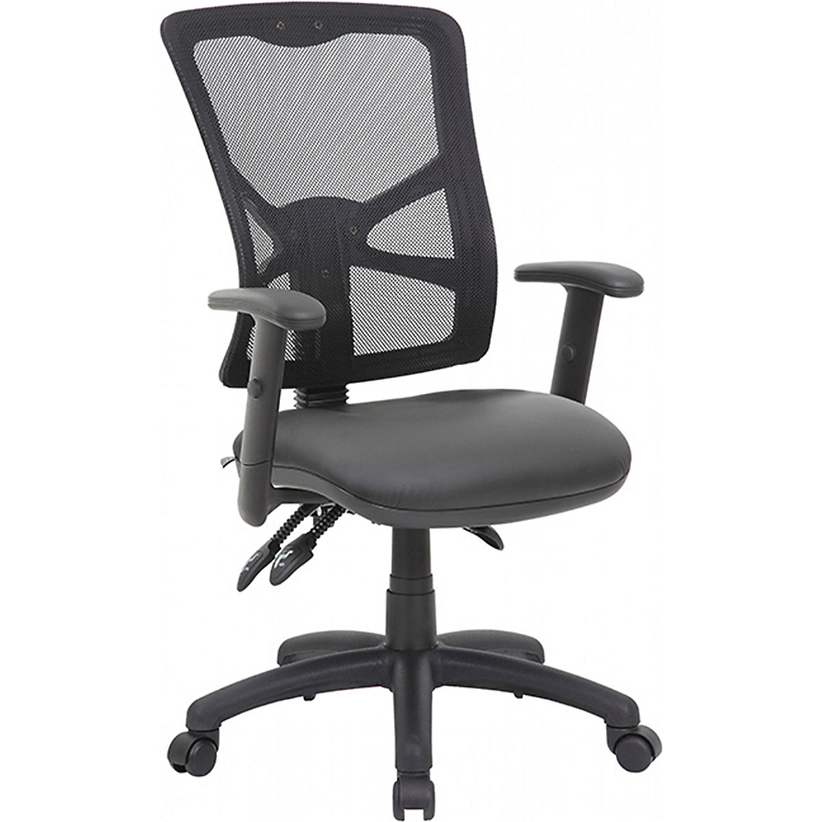 Comfort Ergo 3-Lever Mesh and Leather Operator Computer Desk Chair, Comfort Ergo 3-Lever Mesh and Leather Operator Computer Desk Chair, Comfort Ergo 3-Lever Mesh Back Task Chair | Black Leather | T-Adjustable Arms | Black Base-4