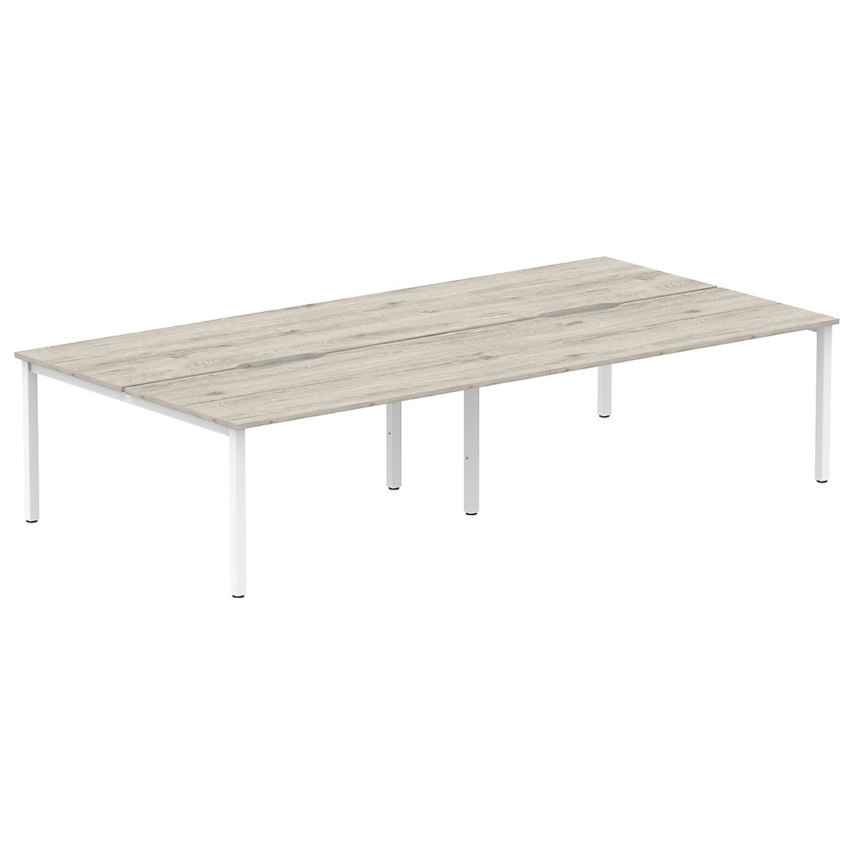 InterAct Sliding Top Back to Back 4 Person Bench Desk, InterAct Sliding Top Back to Back 4 Person Bench Desk, InterAct Sliding Top Back to Back 4 Person Bench Desk 730h x 2400w x 1600d mm | Grey Oak | White Legs-0