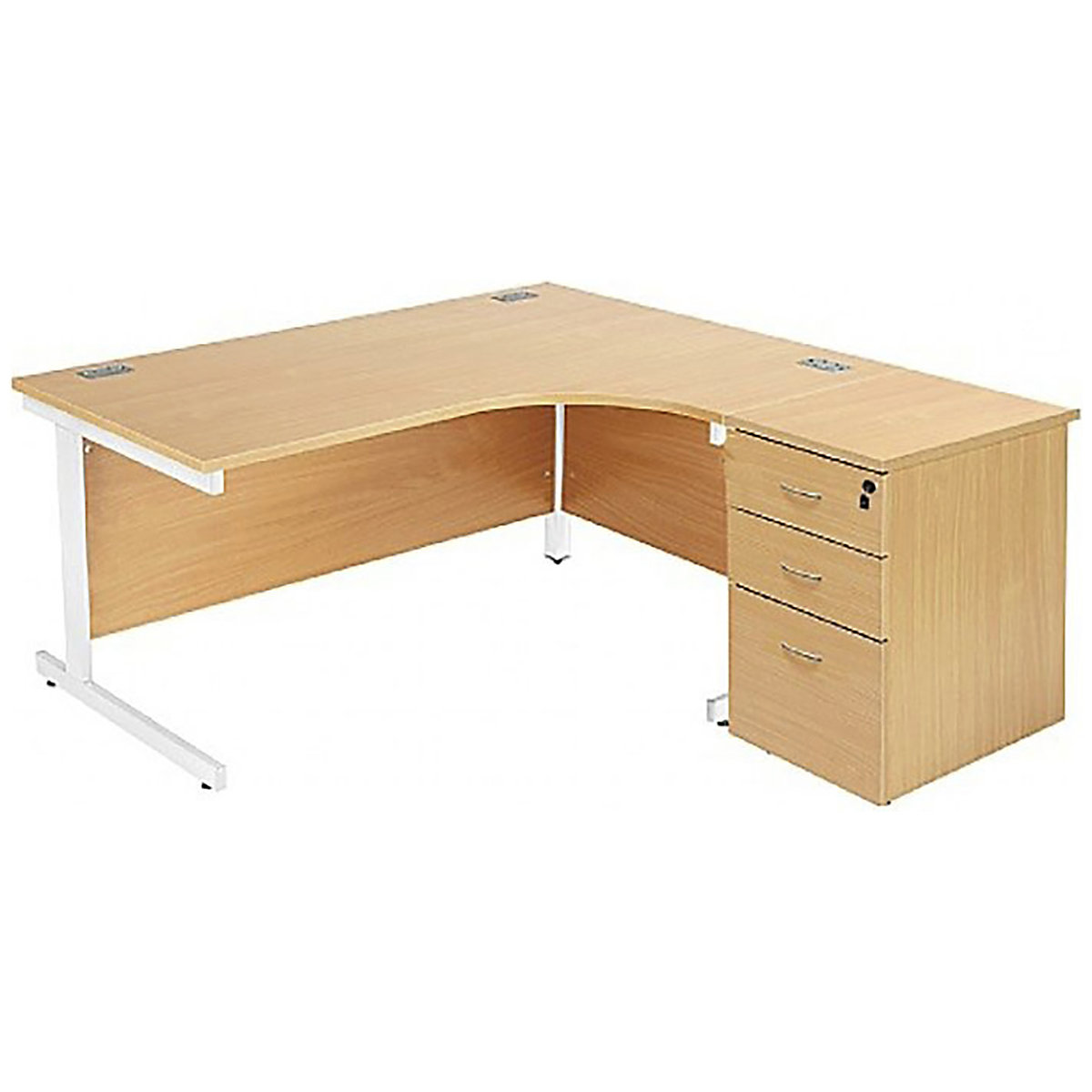 Commerce II Ergonomic Desks With Desk High Pedestal, Commerce II Ergonomic Desks With Desk High Pedestal, Commerce II Ergonomic Desks With Desk High Pedestal 730h x 1600w x 800/1200d mm | Oak | Next Day Delivery | Silver Legs | 800D Pedestal | Left Hand-0