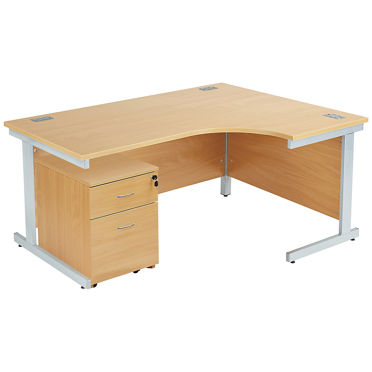 Commerce II Ergonomic Desks With Mobile Pedestal, Commerce II Ergonomic Desks With Mobile Pedestal, Commerce II Ergonomic Desks With Mobile Pedestal 730h x 1600w x 800/1200d mm | Oak | Next Day Delivery | White Legs | 3 Drawer High | Left Hand-0