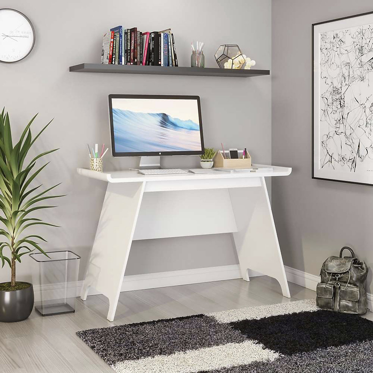 Towson Home Office Desk, Towson Home Office Desk, Towson White Home Office Desk | 770h x 1200w x 550d mm | Soft White Finish-1