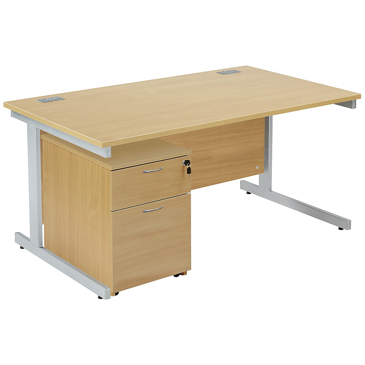 Commerce II Rectangular Desks With Mobile Pedestal, Commerce II Rectangular Desks With Mobile Pedestal, Commerce II Rectangular Desks With Mobile Pedestal 730h x 1200w x 800d mm | Oak | Next Day Delivery | White Legs | 3 Drawer Low-0