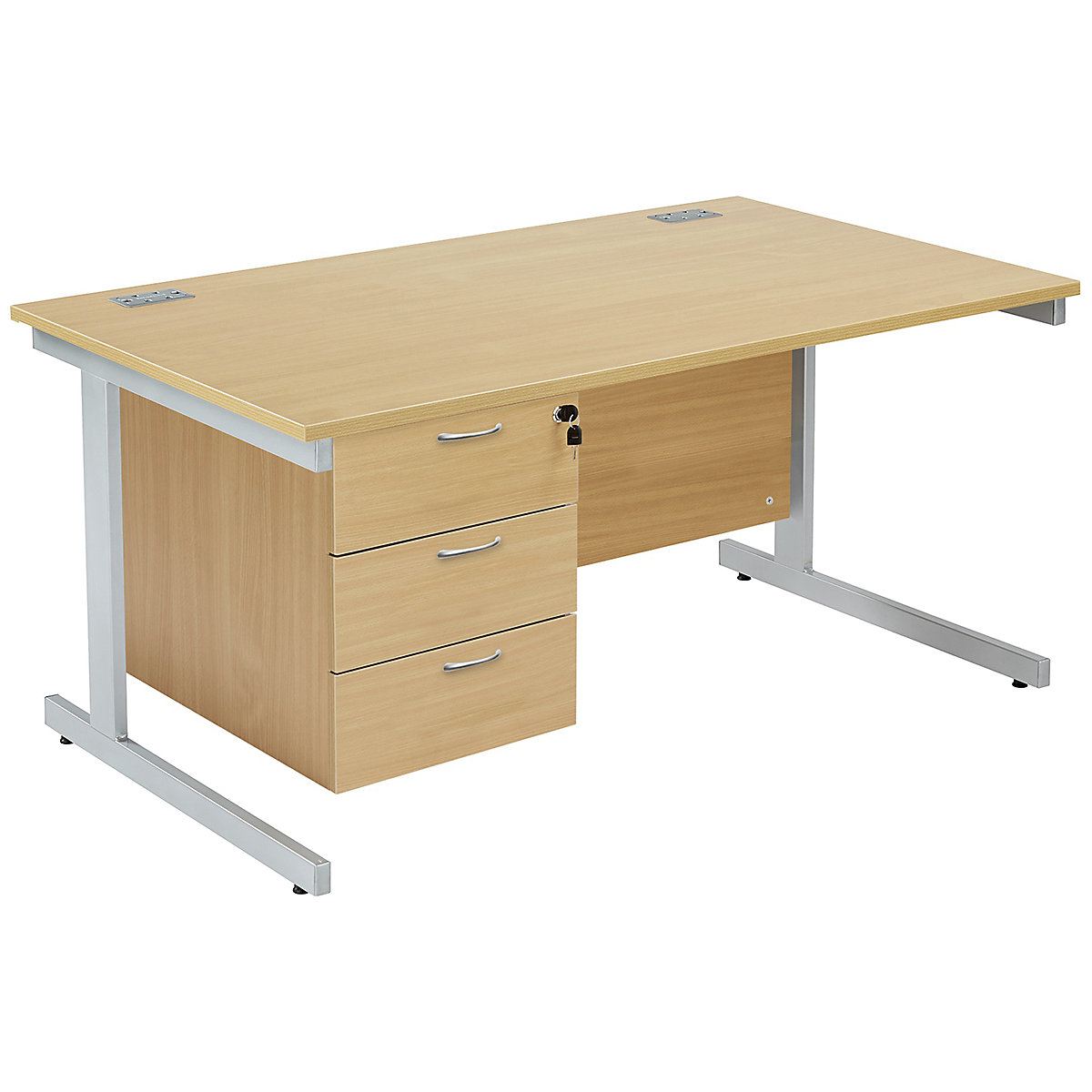 Commerce II Rectangular Desks With Single Fixed Pedestal, Commerce II Rectangular Desks With Single Fixed Pedestal, Commerce II Rectangular Desks With Single Fixed Pedestal 730h x 1200w x 800d mm | Oak | Next Day Delivery | Silver Legs | 3 Drawer-0