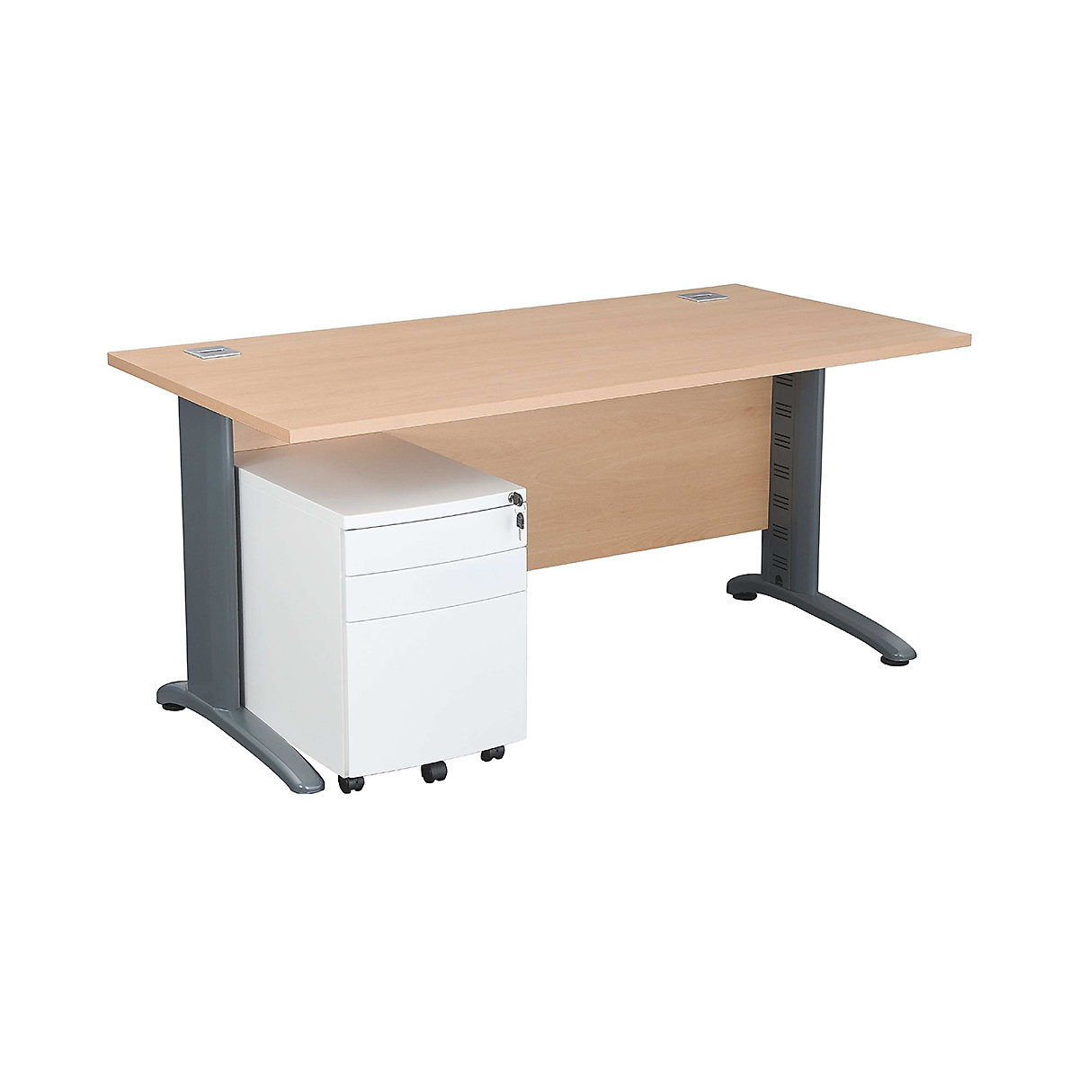 Karbon K5 Computer Desk With Drawers - Mobile Metal Pedestal, Karbon K5 Computer Desk With Drawers - Mobile Metal Pedestal, Karbon K5 Computer Desk With Drawers - Mobile Metal Pedestal 730h x 1200w x 800d mm | Beech | Graphite Legs | White Pedestal-1