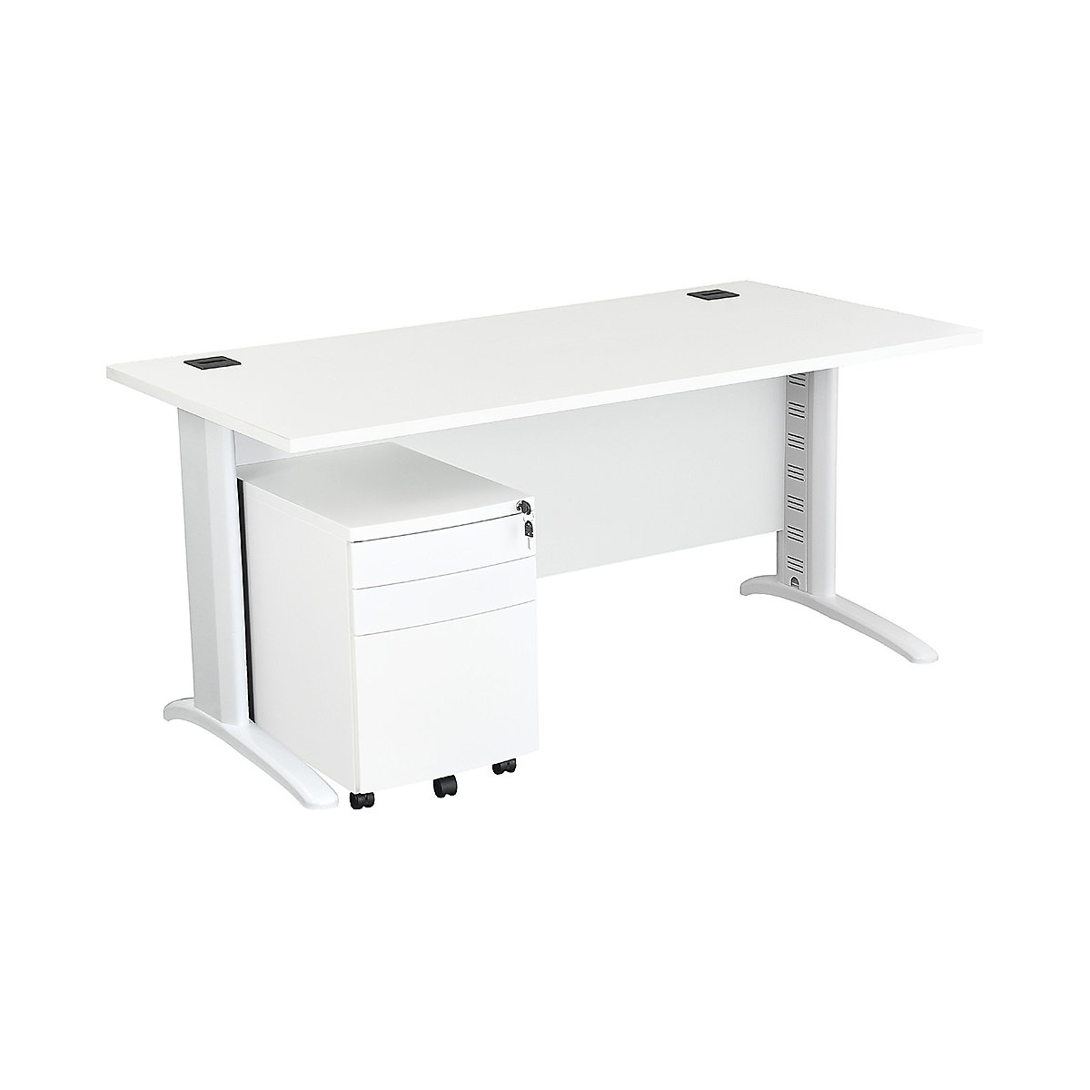 Karbon K5 Computer Desk With Drawers - Mobile Metal Pedestal, Karbon K5 Computer Desk With Drawers - Mobile Metal Pedestal, Karbon K5 Computer Desk With Drawers - Mobile Metal Pedestal 730h x 1400w x 800d mm | White | Graphite Legs| White Pedestal-4