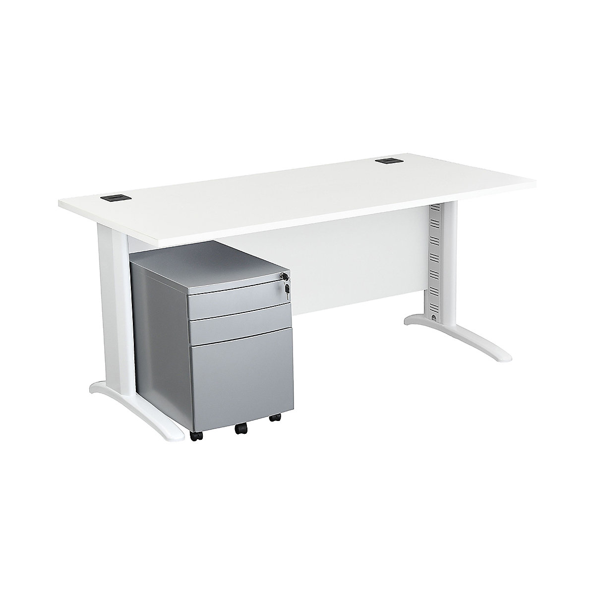 Karbon K5 Computer Desk With Drawers - Mobile Metal Pedestal, Karbon K5 Computer Desk With Drawers - Mobile Metal Pedestal, Karbon K5 Computer Desk With Drawers - Mobile Metal Pedestal 730h x 1400w x 800d mm | White | Graphite Legs| Silver Pedestal-3