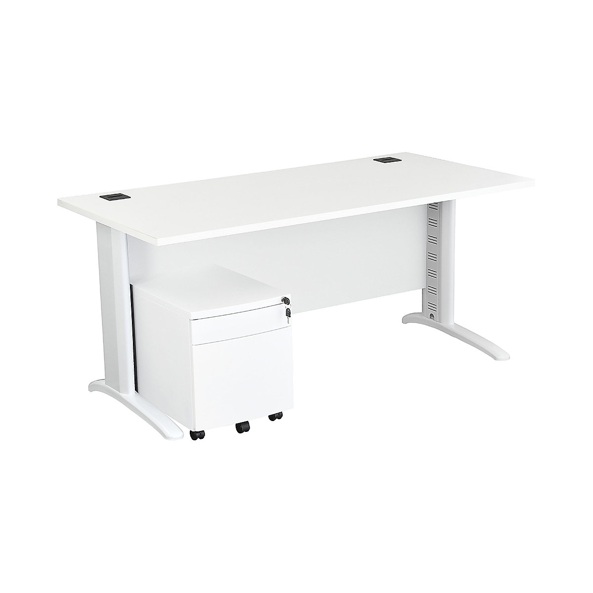 Karbon K5 IT Stylish Desk With Metal Low Mobile Pedestal, Karbon K5 IT Stylish Desk With Metal Low Mobile Pedestal, Karbon K5 IT Stylish Desk With Metal Low Mobile Pedestal 730h x 1400w x 800d mm | White | Silver Legs | White Pedestal-4