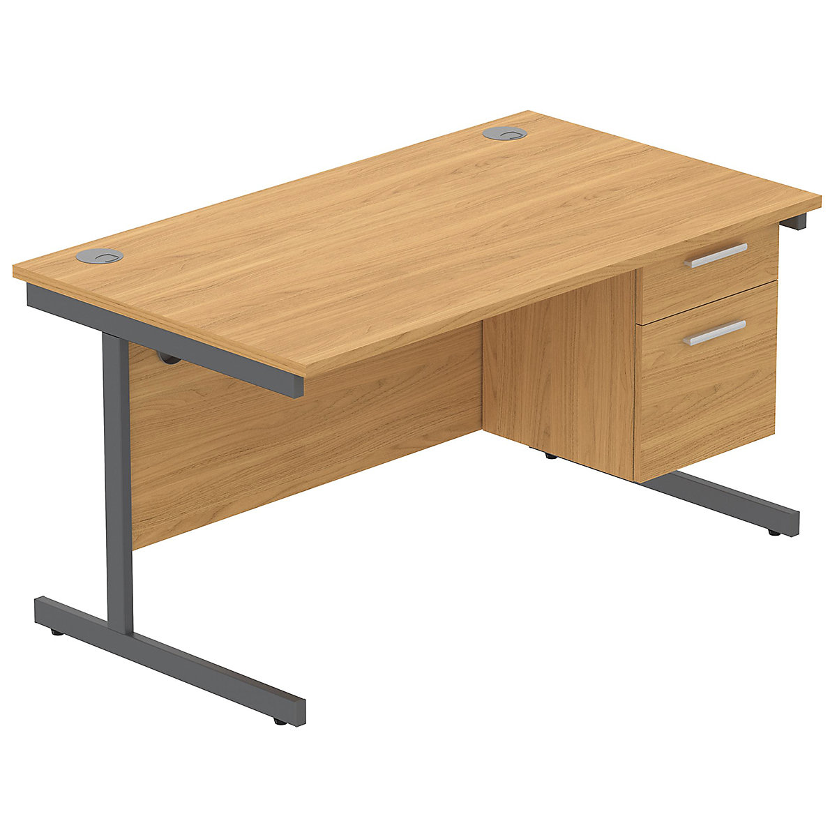 Konnexion K1 Compact Rectangular Cantilever Office Desks with Single Fixed Pedestal, Konnexion K1 Compact Rectangular Cantilever Office Desks with Single Fixed Pedestal, Konnexion K1 Compact Rectangular Cantilever Office Desks with Single Fixed Pedestal 1600W x 600D x 730H | 2 Drawer | Graphite | Norwegian Beech-3