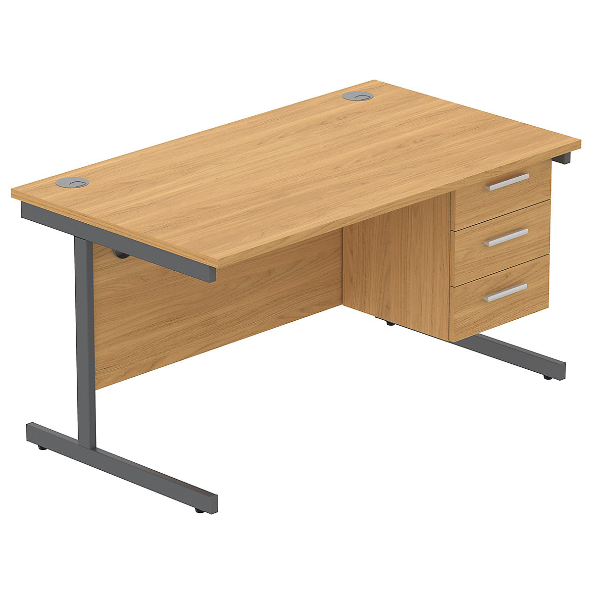 Konnexion K1 Compact Rectangular Cantilever Office Desks with Single Fixed Pedestal, Konnexion K1 Compact Rectangular Cantilever Office Desks with Single Fixed Pedestal, Konnexion K1 Compact Rectangular Cantilever Office Desks with Single Fixed Pedestal 1400W x 600D x 730H | 3 Drawer | Graphite | Norwegian Beech-5