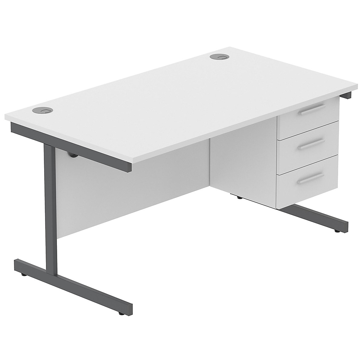 Konnexion K1 Compact Rectangular Cantilever Office Desks with Single Fixed Pedestal, Konnexion K1 Compact Rectangular Cantilever Office Desks with Single Fixed Pedestal, Konnexion K1 Compact Rectangular Cantilever Office Desks with Single Fixed Pedestal 1600W x 600D x 730H | 3 Drawer | Graphite | Arctic White-4