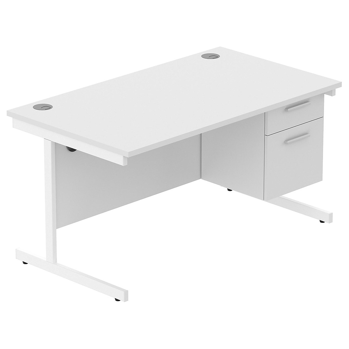 Konnexion K1 Compact Rectangular Cantilever Office Desks with Single Fixed Pedestal, Konnexion K1 Compact Rectangular Cantilever Office Desks with Single Fixed Pedestal, Konnexion K1 Compact Rectangular Cantilever Office Desks with Single Fixed Pedestal 1400W x 600D x 730H | 2 Drawer | White | Arctic White-2