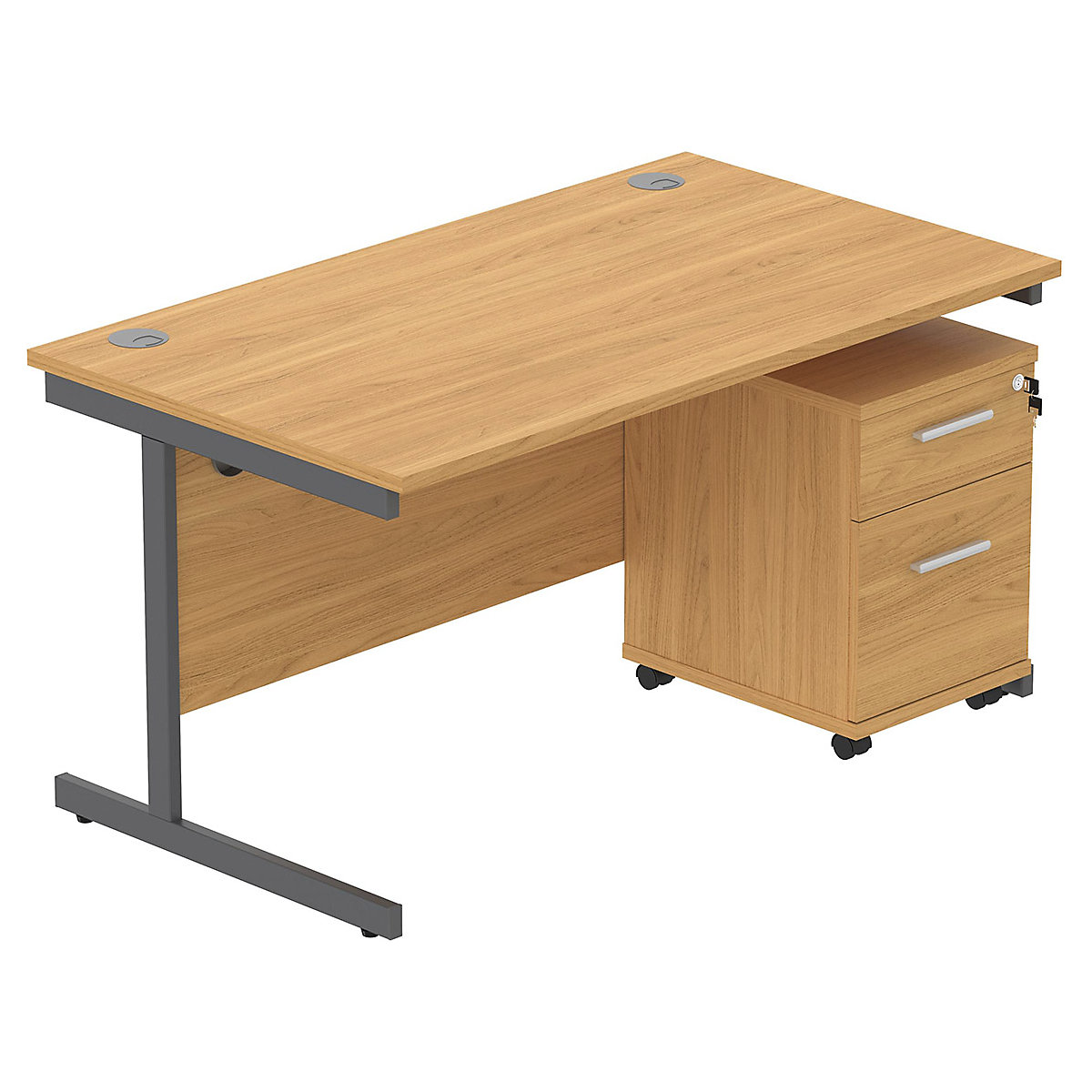 Konnexion K1 Rectangular Cantilever Office Desks with Low Mobile Pedestal
