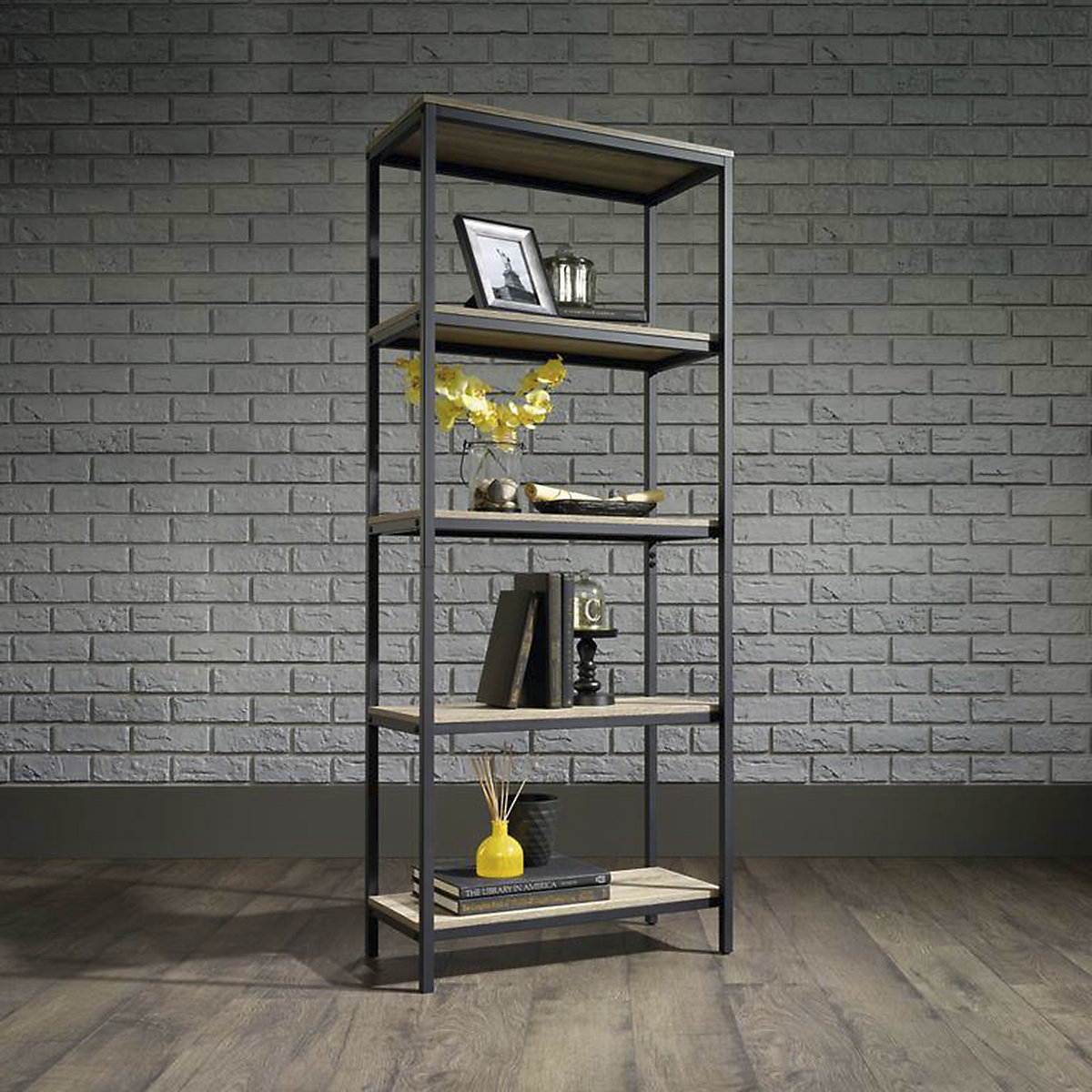 Laverton Industrial Style 4 Shelf Bookcase In Charter Oak Effect (Product illustration 2)-1