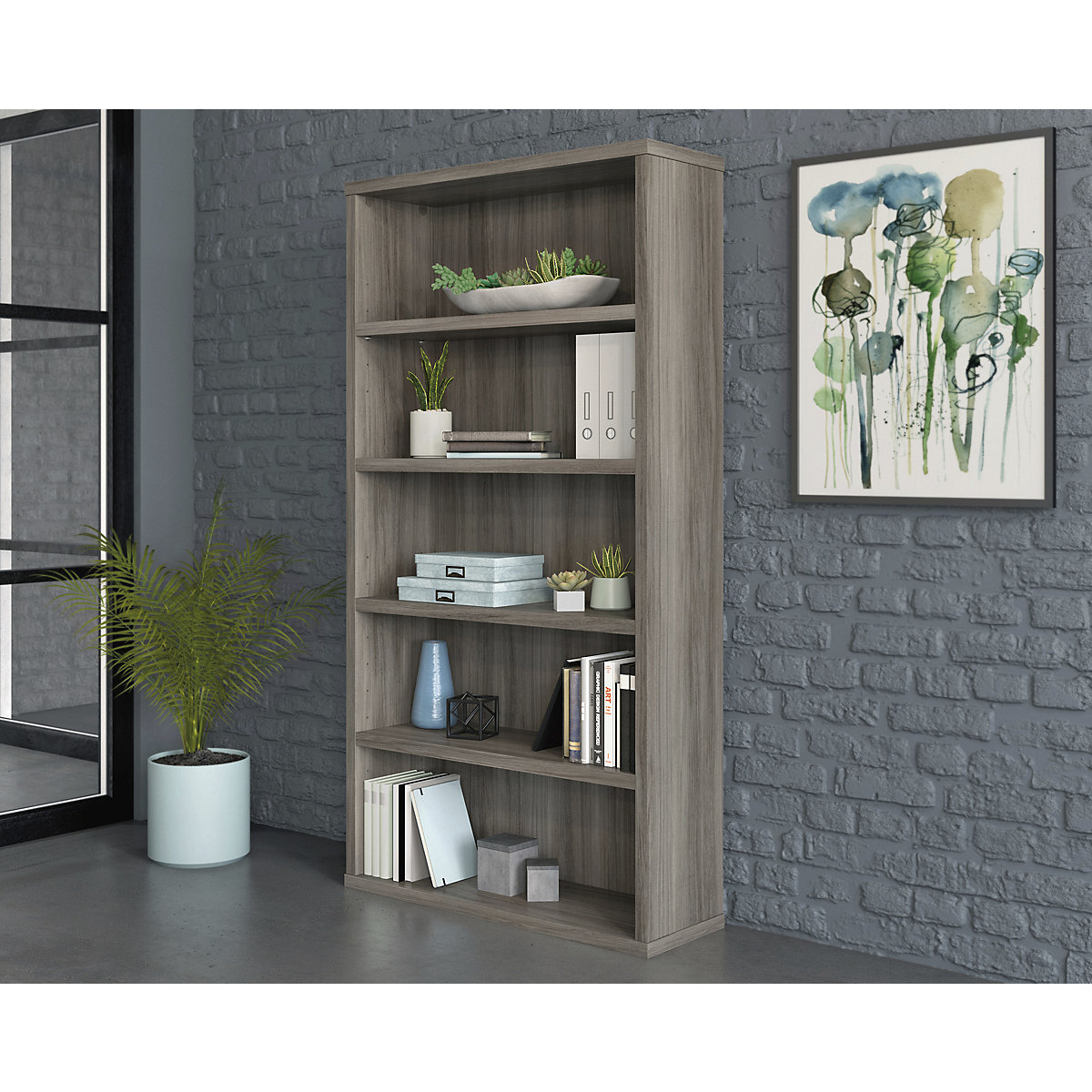 Associate Office Bookcase, Associate Office Bookcase, Associate Office Bookcase 1676h x 884w x 288d mm | Hudson Elm | 5 Shelf-0