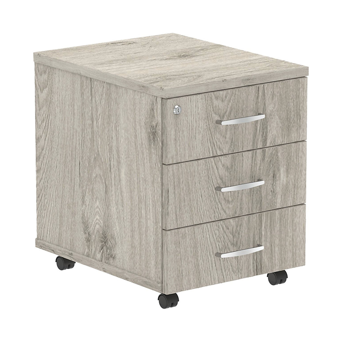 InterAct Mobile Pedestals, InterAct Mobile Pedestals, InterAct Mobile Pedestals 510h x 430w x 500d mm | Grey Oak | 3 Drawer-2