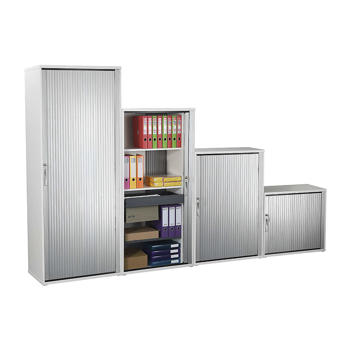 Karbon Tambour Door Wooden Office Cupboards, Karbon Tambour Door Wooden Office Cupboards, Karbon Tambour Door Wooden Office Cupboards 730h x 800w x 450d mm | White | Lockable-3