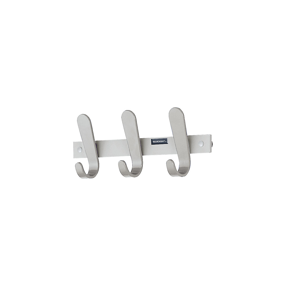 Coat rail – eurokraft pro, 3 coat hooks, HxWxD 130 x 360 x 60 mm, pack of 2, hook colour silver-0