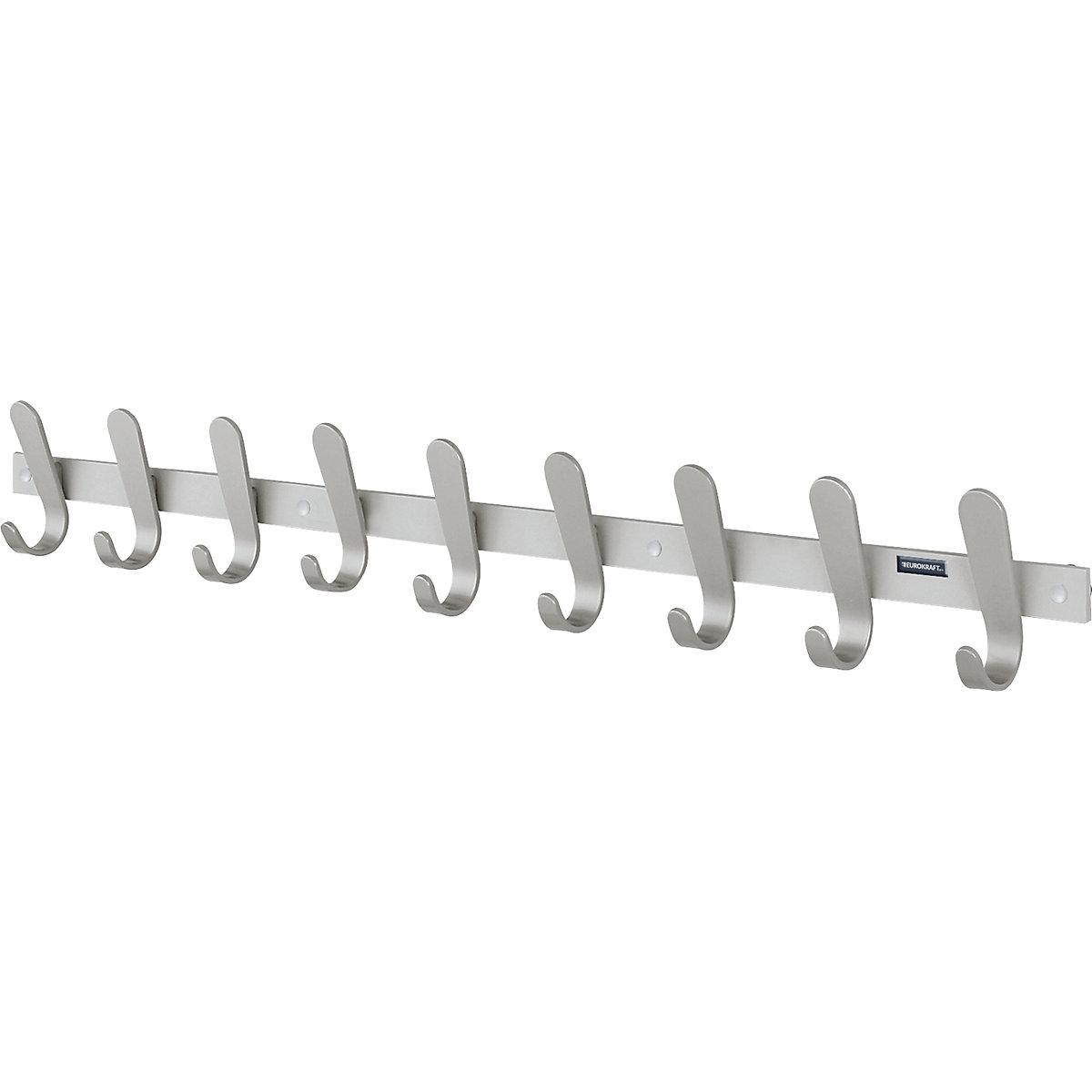 Coat rail – eurokraft pro, 9 coat hooks, HxWxD 130 x 1080 x 60 mm, pack of 1, hook colour silver-0