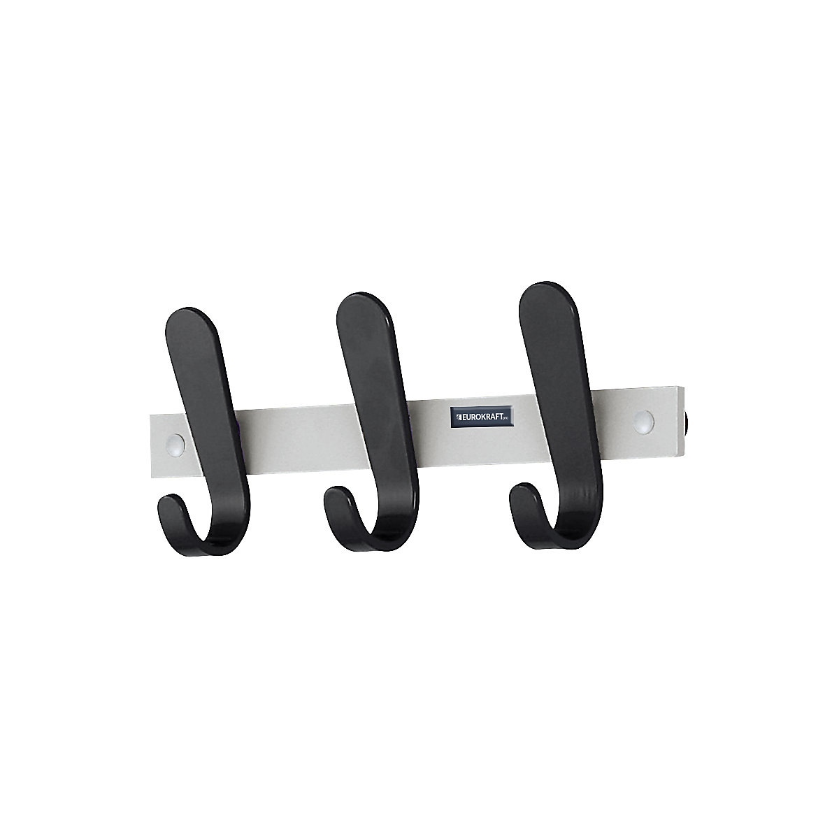Coat rail – eurokraft pro, 3 coat hooks, HxWxD 130 x 360 x 60 mm, pack of 2, hook colour black-0