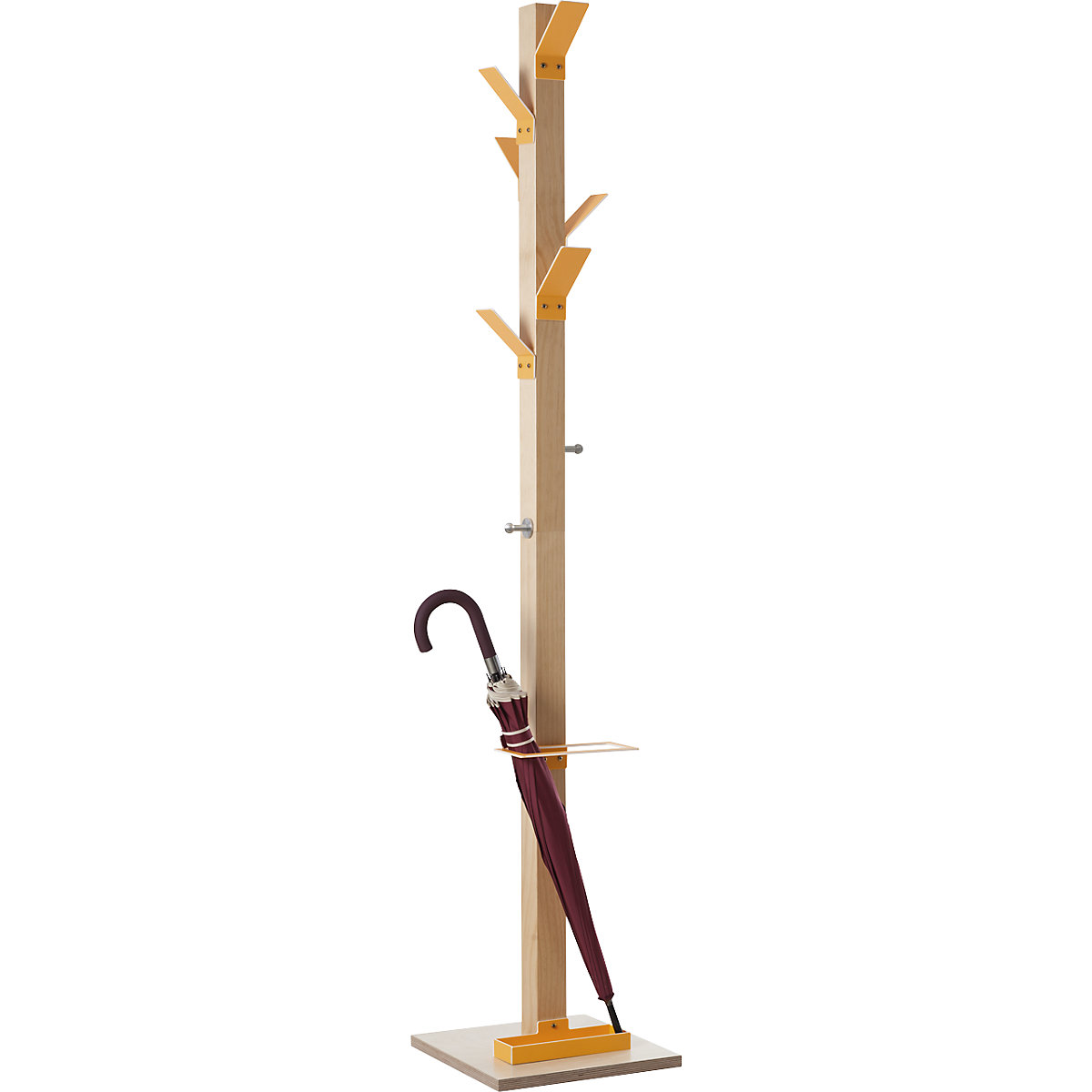 Coat stand – EasyCLOTH, solid wood, with umbrella stand and drip tray, orange head-0