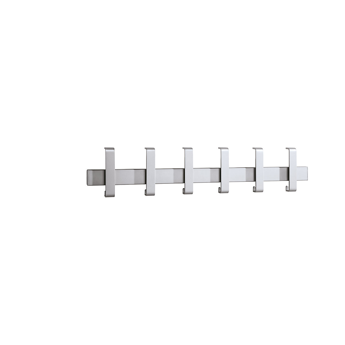 Wall mounted coat rail, single coat rail, 6 hooks, aluminium coloured RAL 9006-0