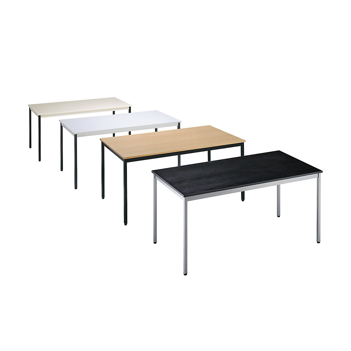 Multipurpose table – eurokraft basic, rectangular, WxH 1400 x 740 mm, depth 700 mm, beech finish top, black frame-1