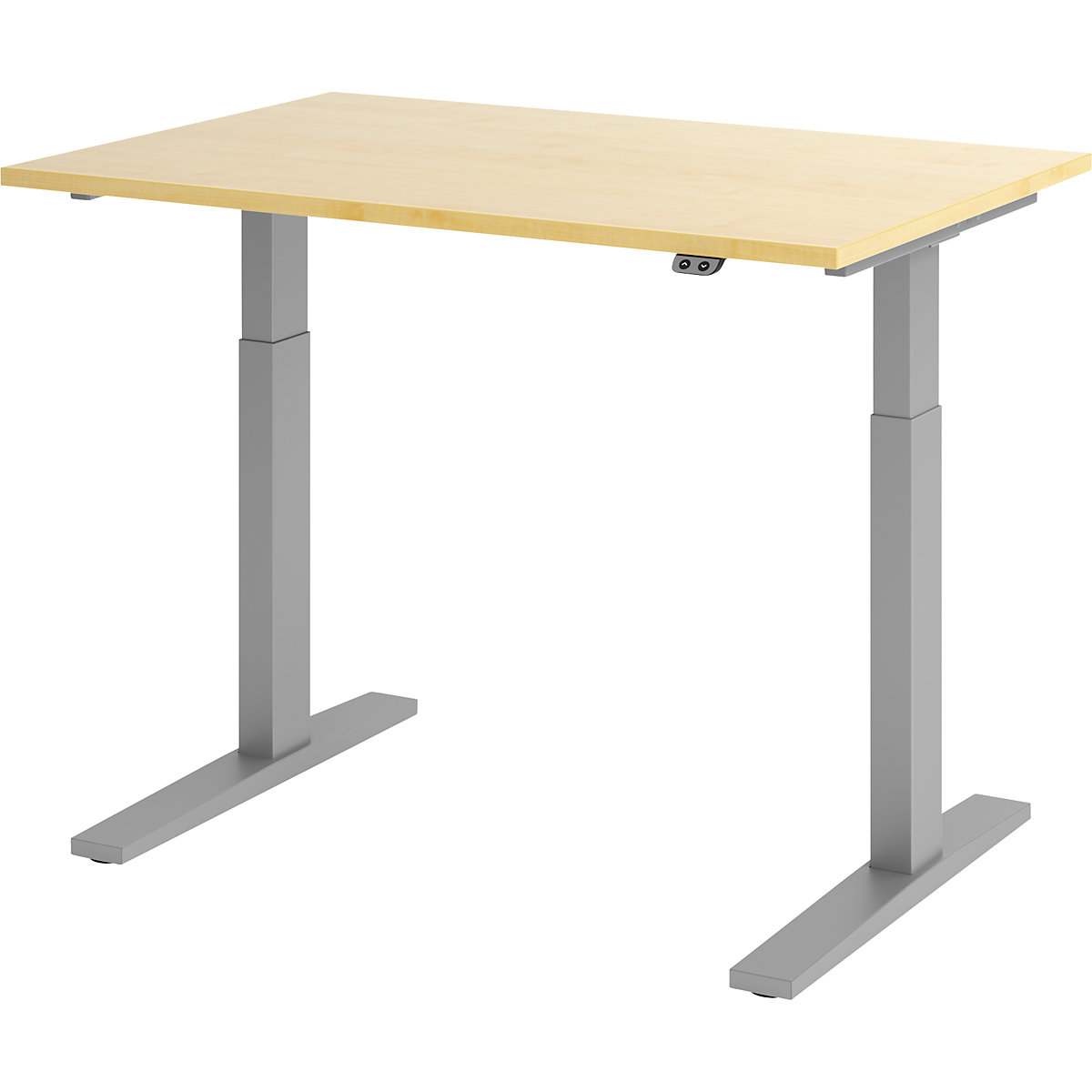 Desk, electric height adjustment UPLINER-K, 700 – 1200 mm, WxD 1200 x 800 mm, WxD 1200 x 800 mm, maple/aluminium silver-0