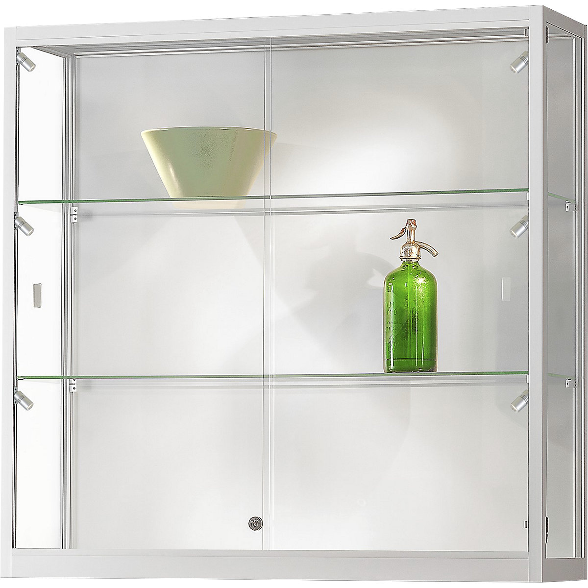 Wall mounted glass cabinet with LED lighting