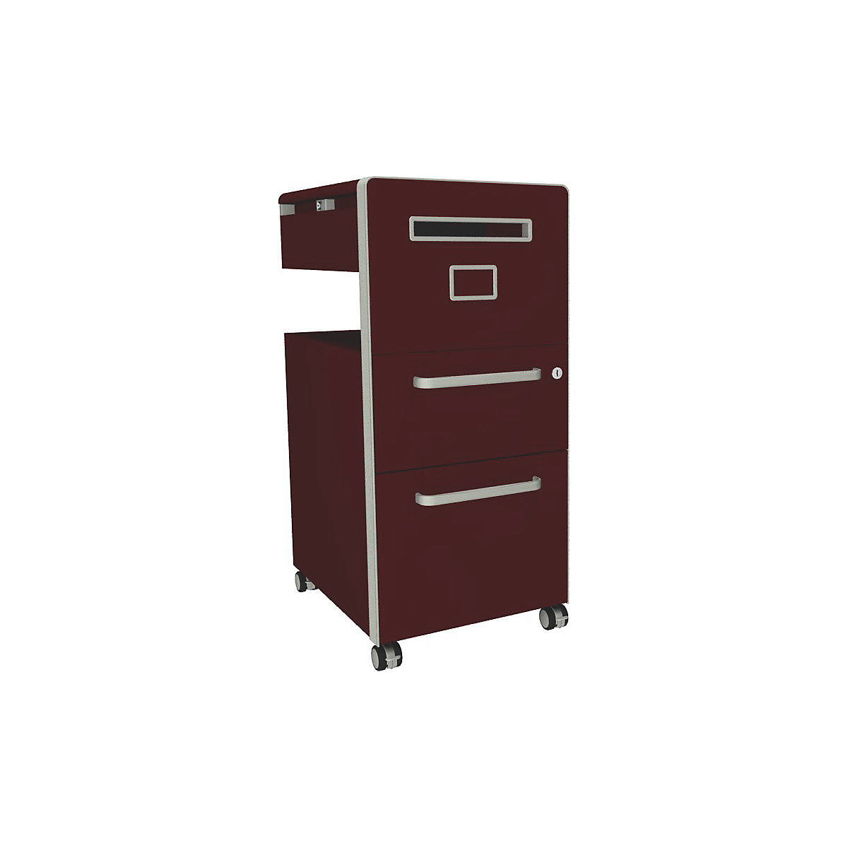 Bite™ pedestal furniture, with 1 whiteboard, opens on the right side – BISLEY, with 1 universal drawer, 1 suspension file drawer, sepia brown-1