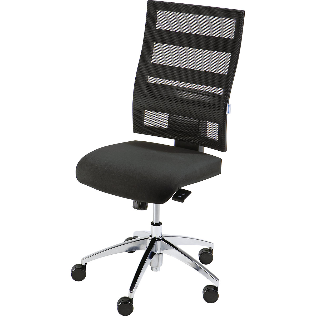Operator swivel chair, back rest height 550 mm – eurokraft pro, point synchronous mechanism, flat seat, black seat, black mesh back rest-3