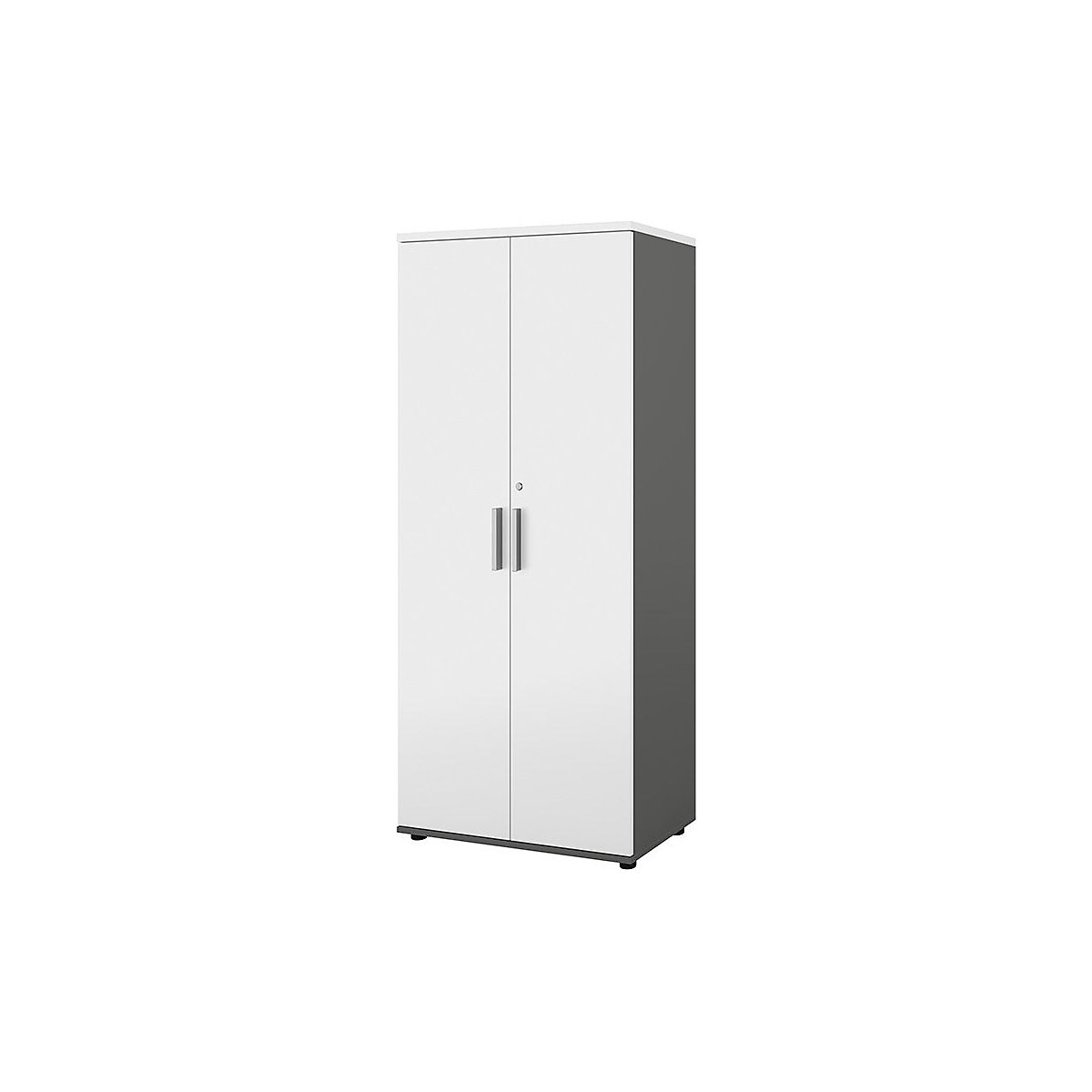 Portland cupboard, WxD 800 x 420 mm, H 1845 mm, door height 1770 mm, dark grey / brushed white-3