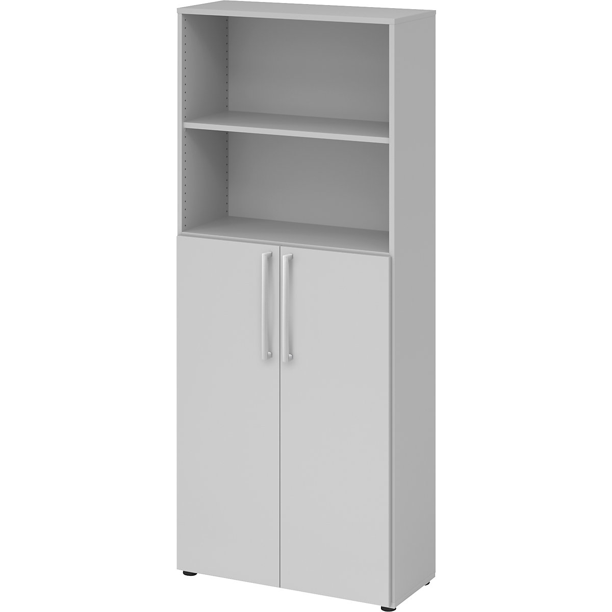 Shelf unit – eurokraft pro, 4 shelves, 2 open compartments, light grey-0