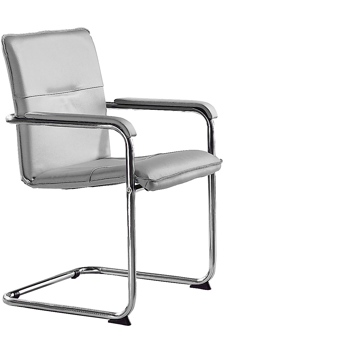Cantilever chair with genuine leather covering, chrome plated frame, pack of 2, leather colour light grey-0