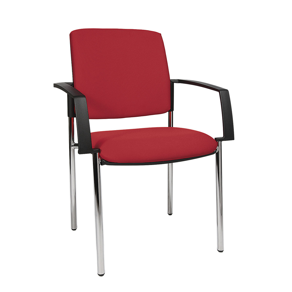 Padded stacking chair – Topstar, four-legged frame, pack of 2, chrome plated frame, red upholstery-2