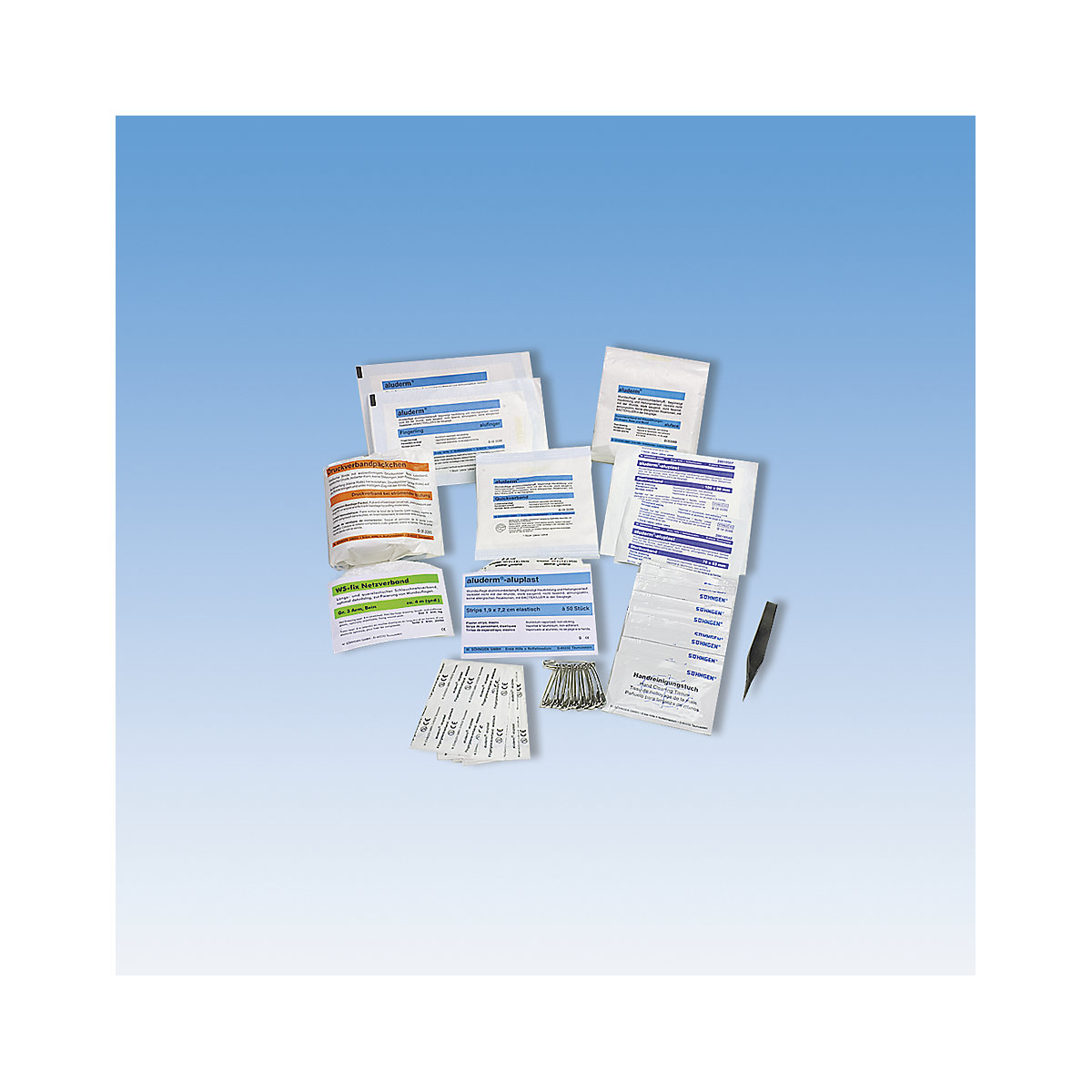 Extension kit: consisting of non-adhesive bandages, compression bandage, splinter pincers etc.