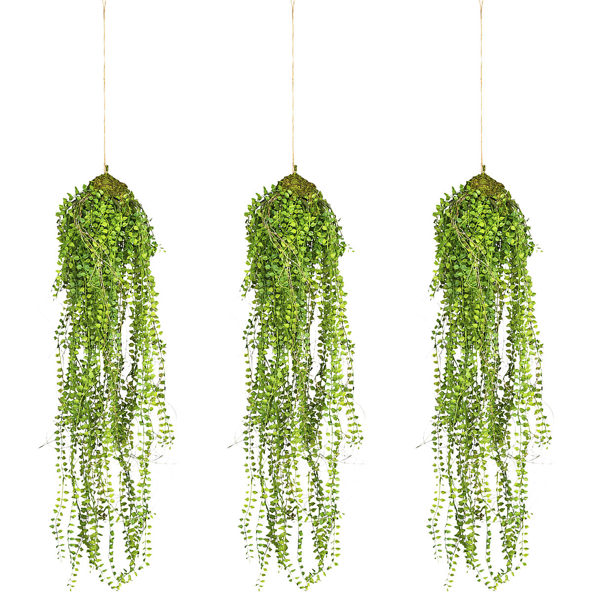 Planta colgante artificial con hojas pequeñas