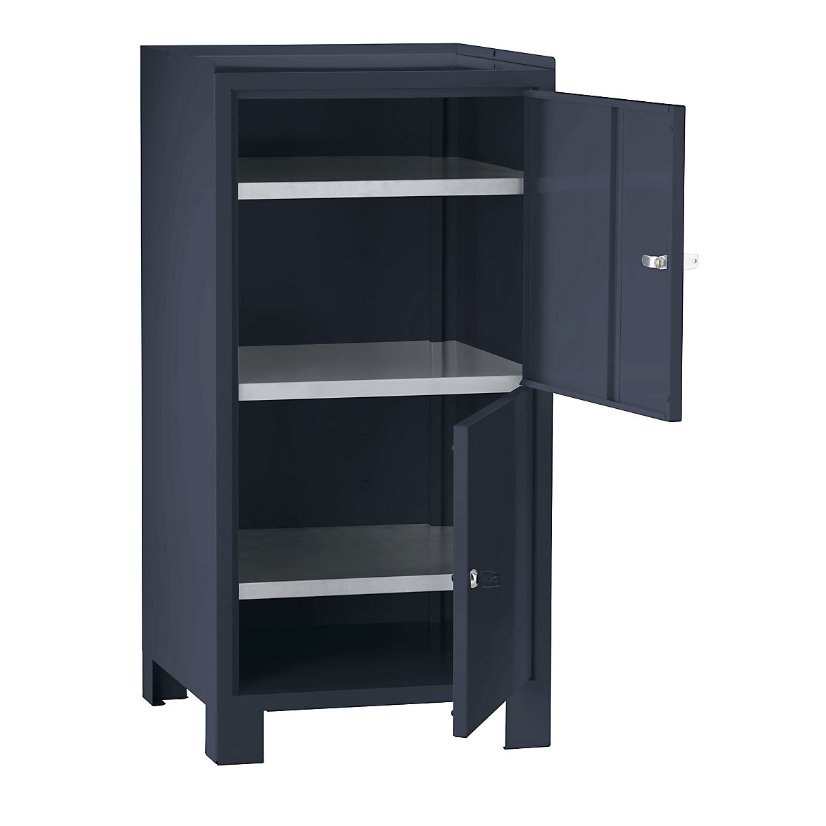 Omara za orodje z nogami – Wolf, VxŠxG 1000 x 500 x 500 mm, 2 predelka z zaklepanjem s po 1 polico, antracitno siva RAL 7016-0