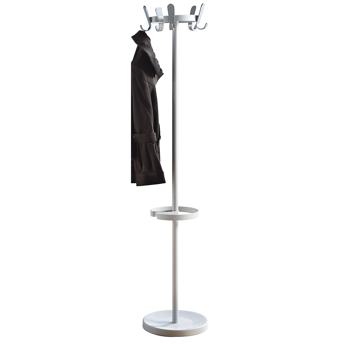 Vješalica za kapute s 5 kuka – eurokraft pro, visina 1680 mm, Ø 350 mm, kuka u srebrnoj boji-0
