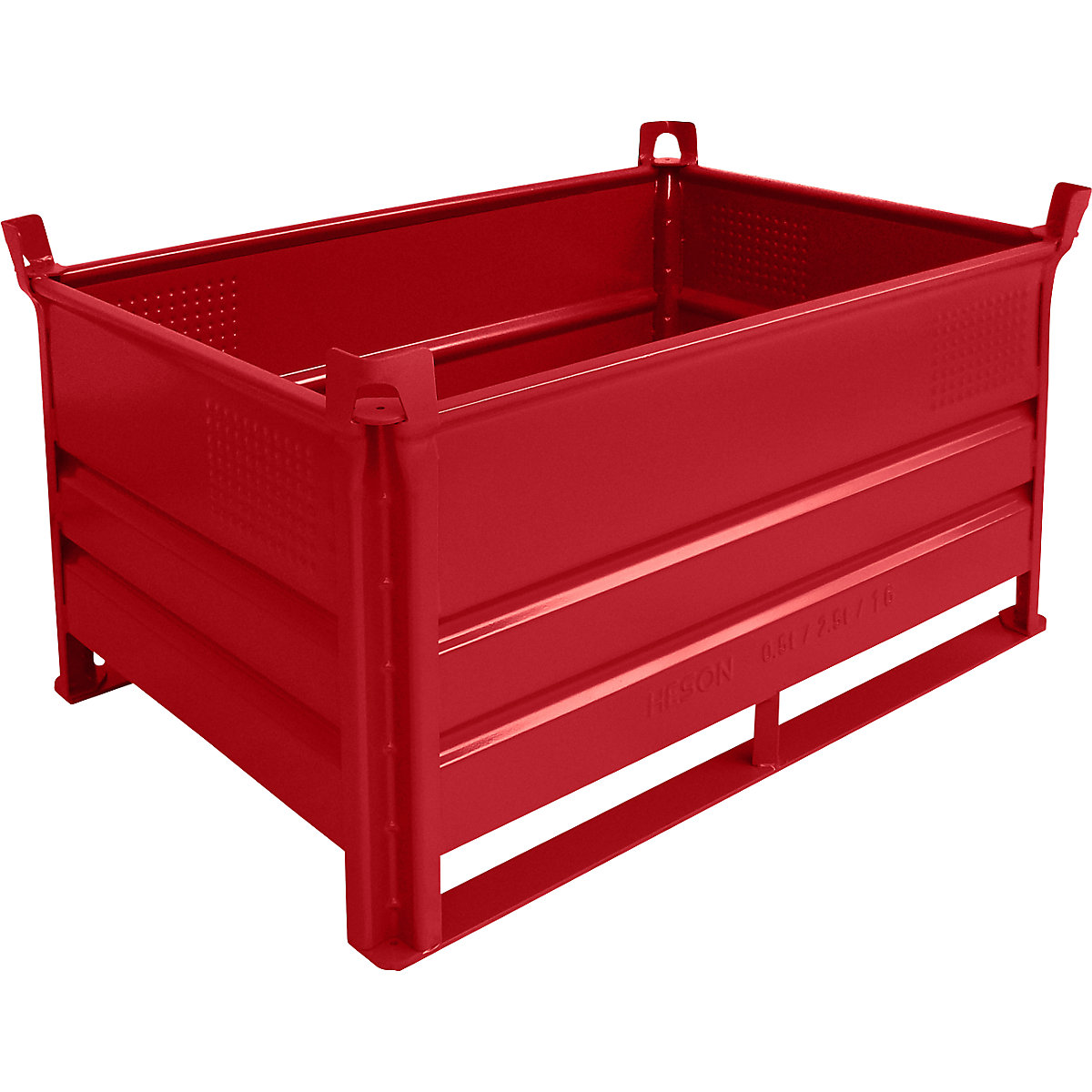 Stapelbak met sleeplatten – Heson, l x b = 1200 x 800 mm, draagvermogen 500 kg, rood, vanaf 1 stuk-0