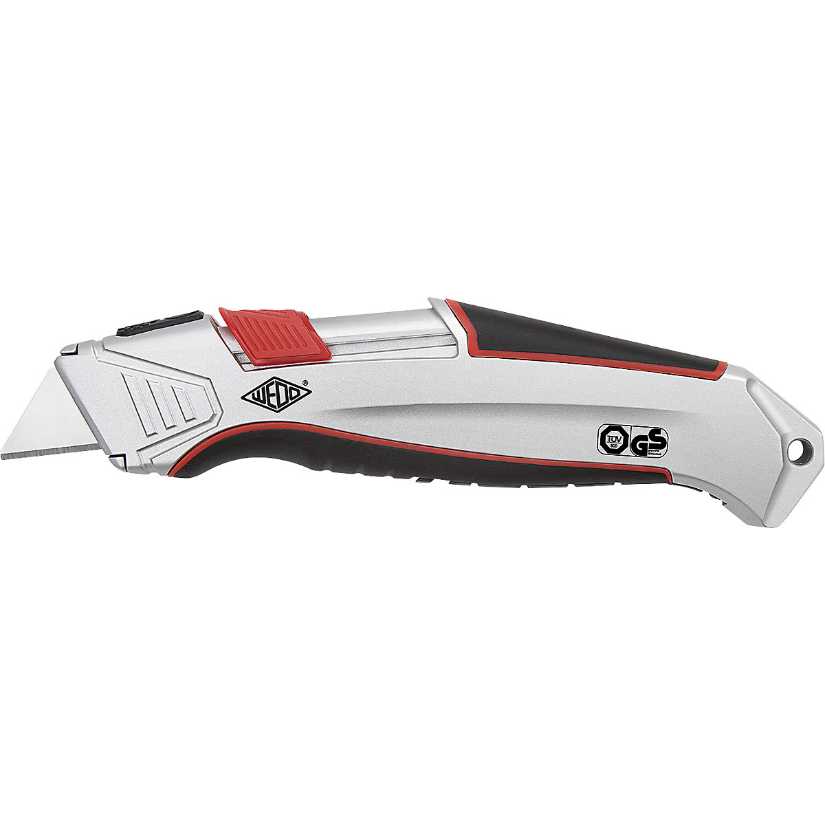 Cutter de sécurité, lame trapézoïdale en acier au carbone SK5, argent / noir, à partir de 2 pièces-0