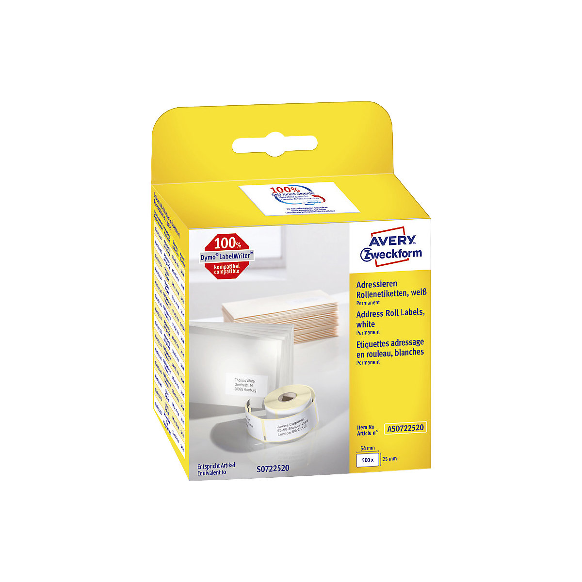 Address and shipping labels on rolls