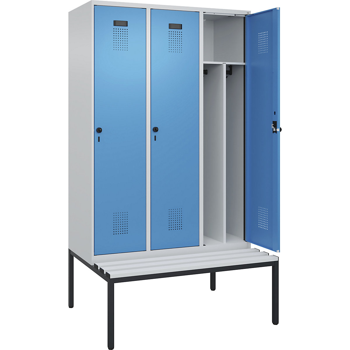 Multifunctionele lockerkast Evolo PLUS met zitbank, smal