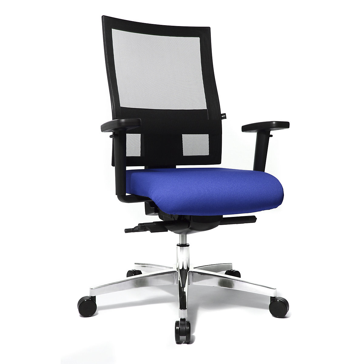 Vrtljiv pisarniški stol SITNESS 60 – Topstar, z mrežastim naslonjalom za hrbet, z nasloni za roke, modro / črn-1
