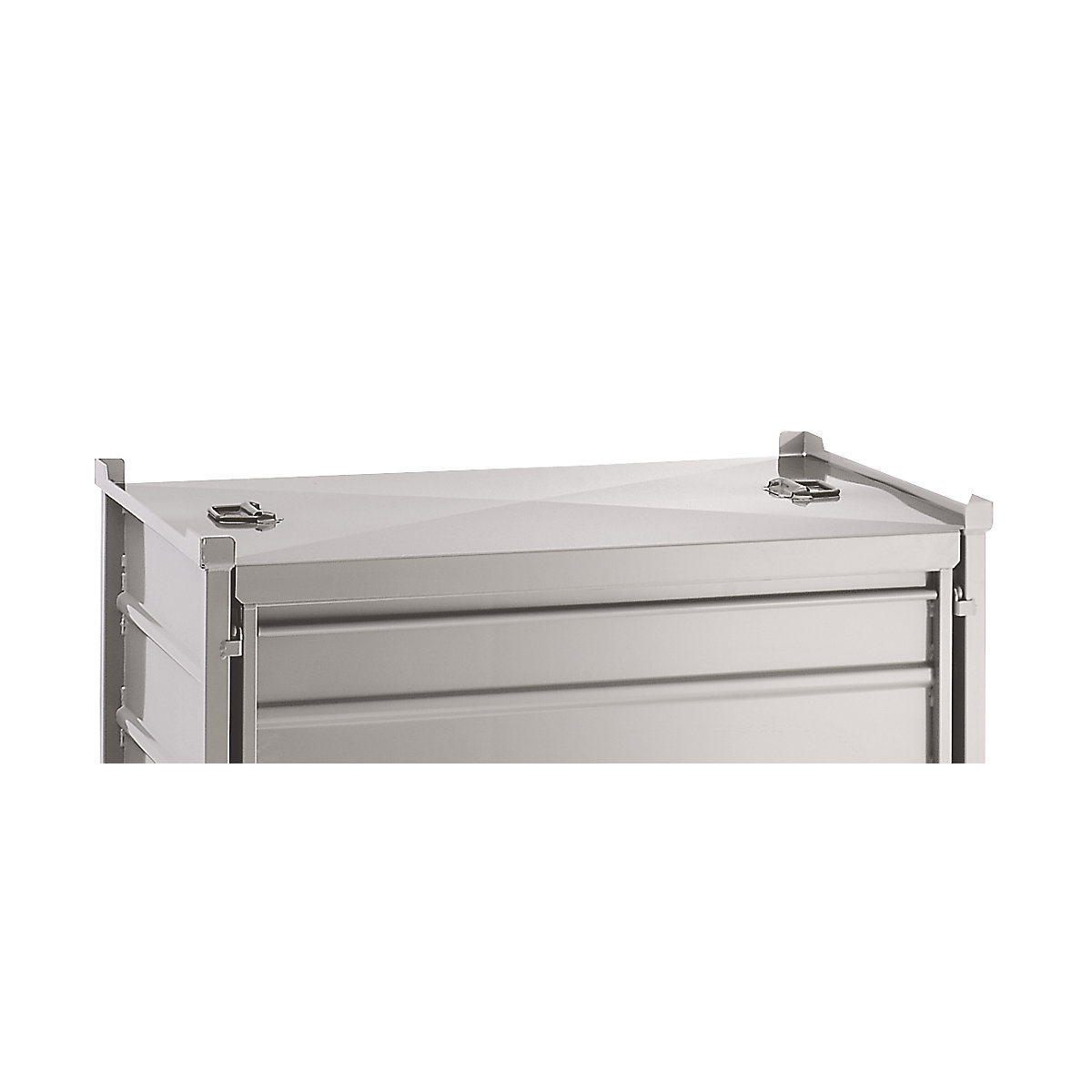 Veko pre skladací stohovací box s bočnými stenami z oceľového plechu