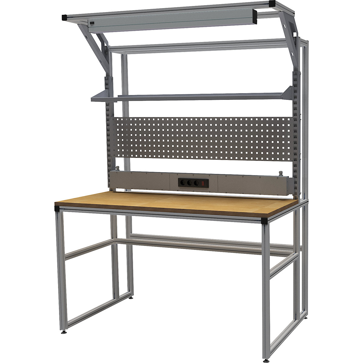 workalu® Hliníkový dielenský stôl so systémovou nadstavbou, jednostranný – bedrunka hirth