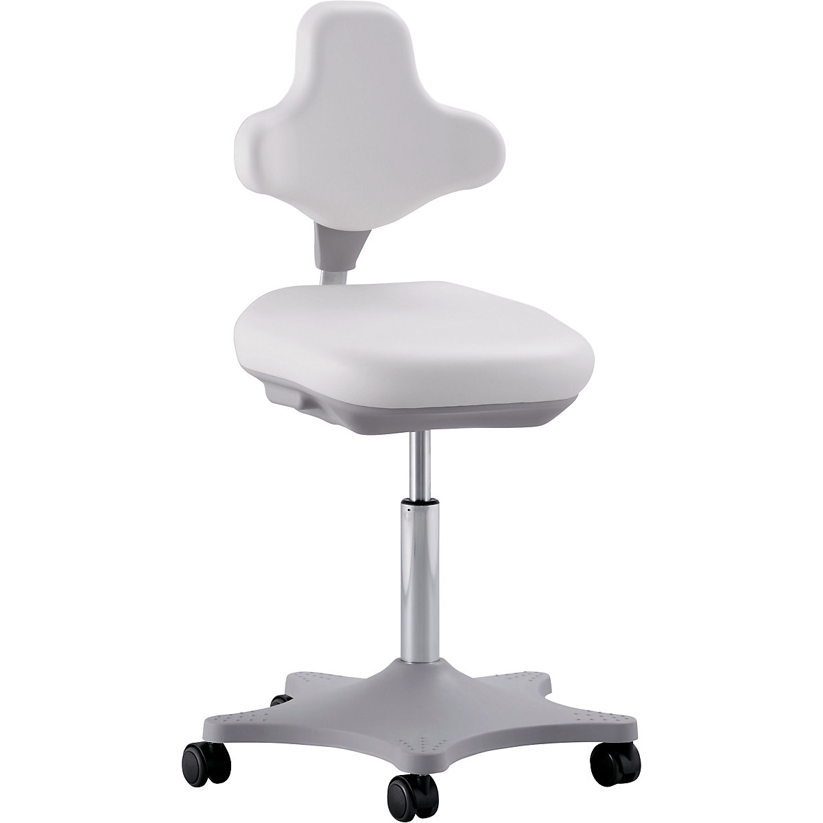 Laboratorní pracovní otočná židle LABSTER – bimos, rozsah přestavování výšky 460 – 650 mm, s kolečky, koženkový potah, bílá-0