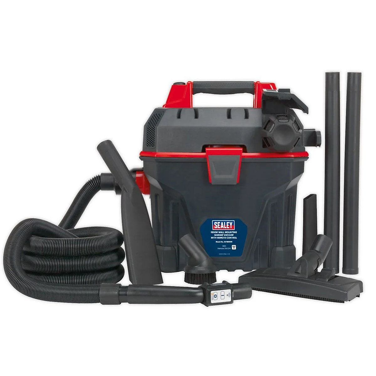 Sealey GV180WM Wall Mounted Garage Wet And Dry Remote Control Vacuum Cleaner | 1500W | 18L (Product illustration 2)-1