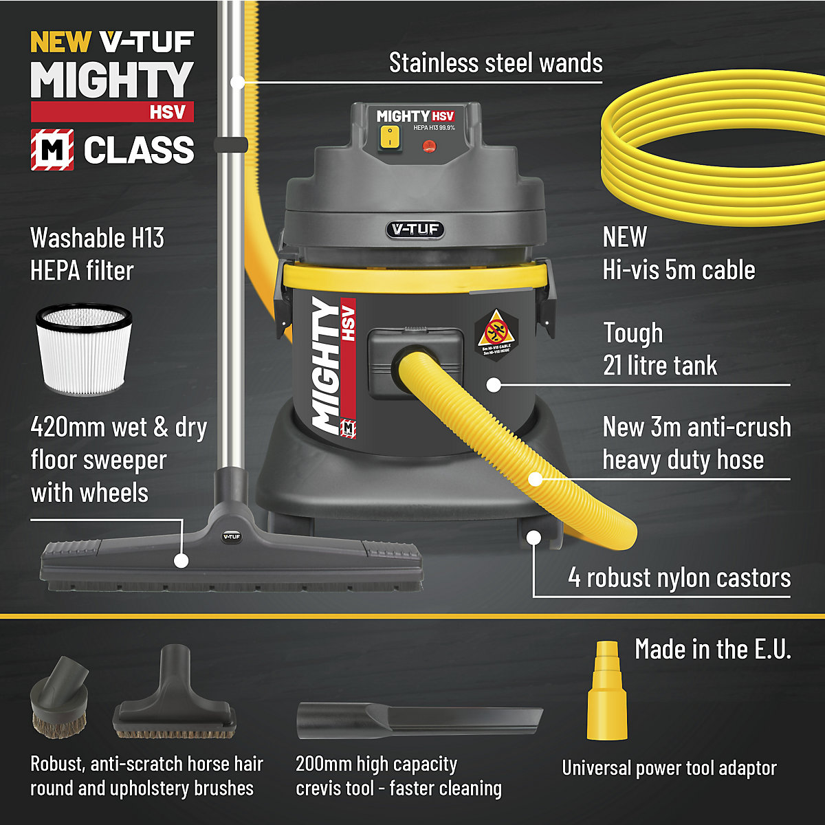 V-TUF Mighty HSV M-Class Dust Extraction Wet & Dry Vacuum Cleaner (Product illustration 2)-1