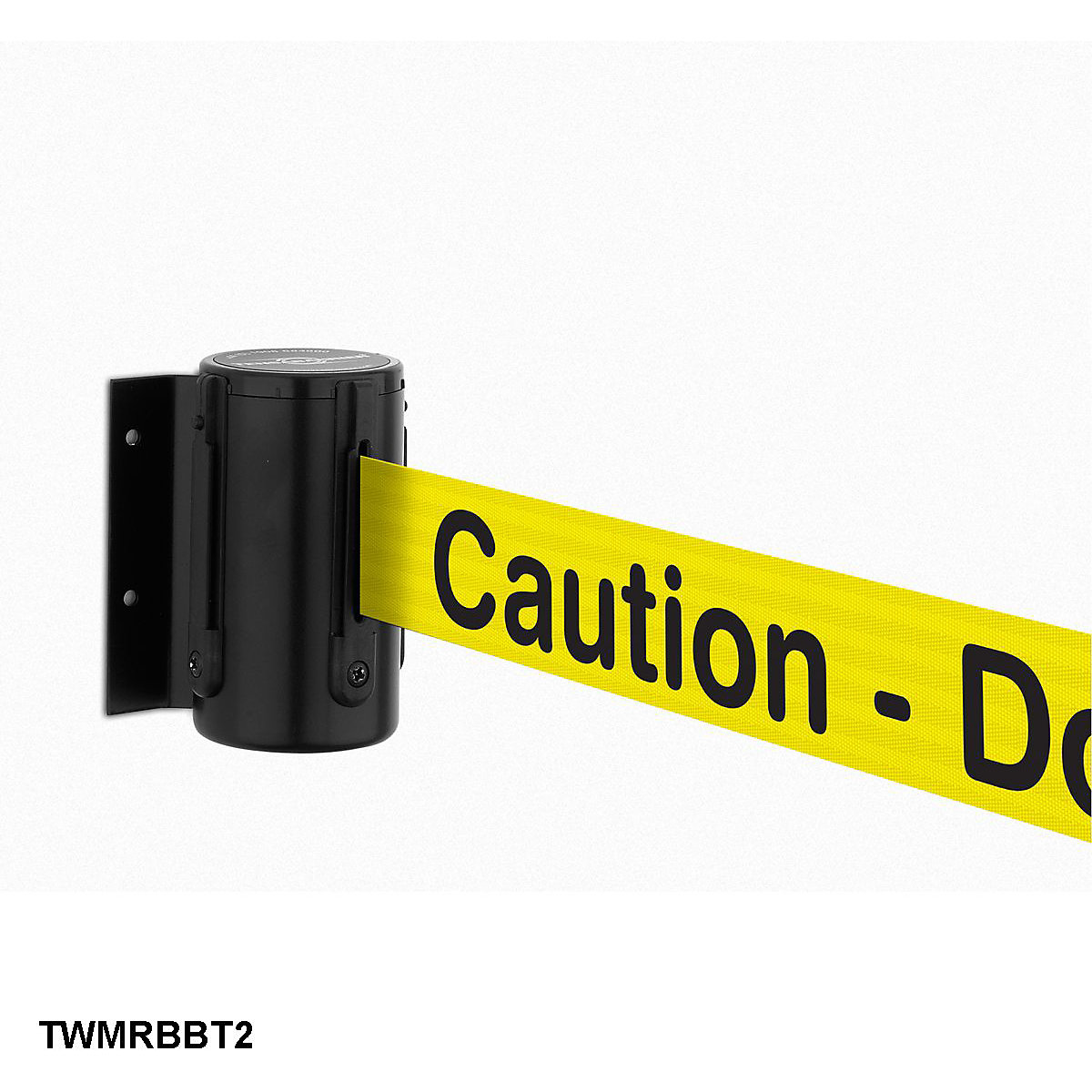 Wall Mounted Retractable Belt Barriers With Text, Wall Mounted Retractable Belt Barriers With Text, Wall Mounted Retractable Belt Barrier | 2.3m | Yellow with Black Text: Caution - Do Not Enter-3