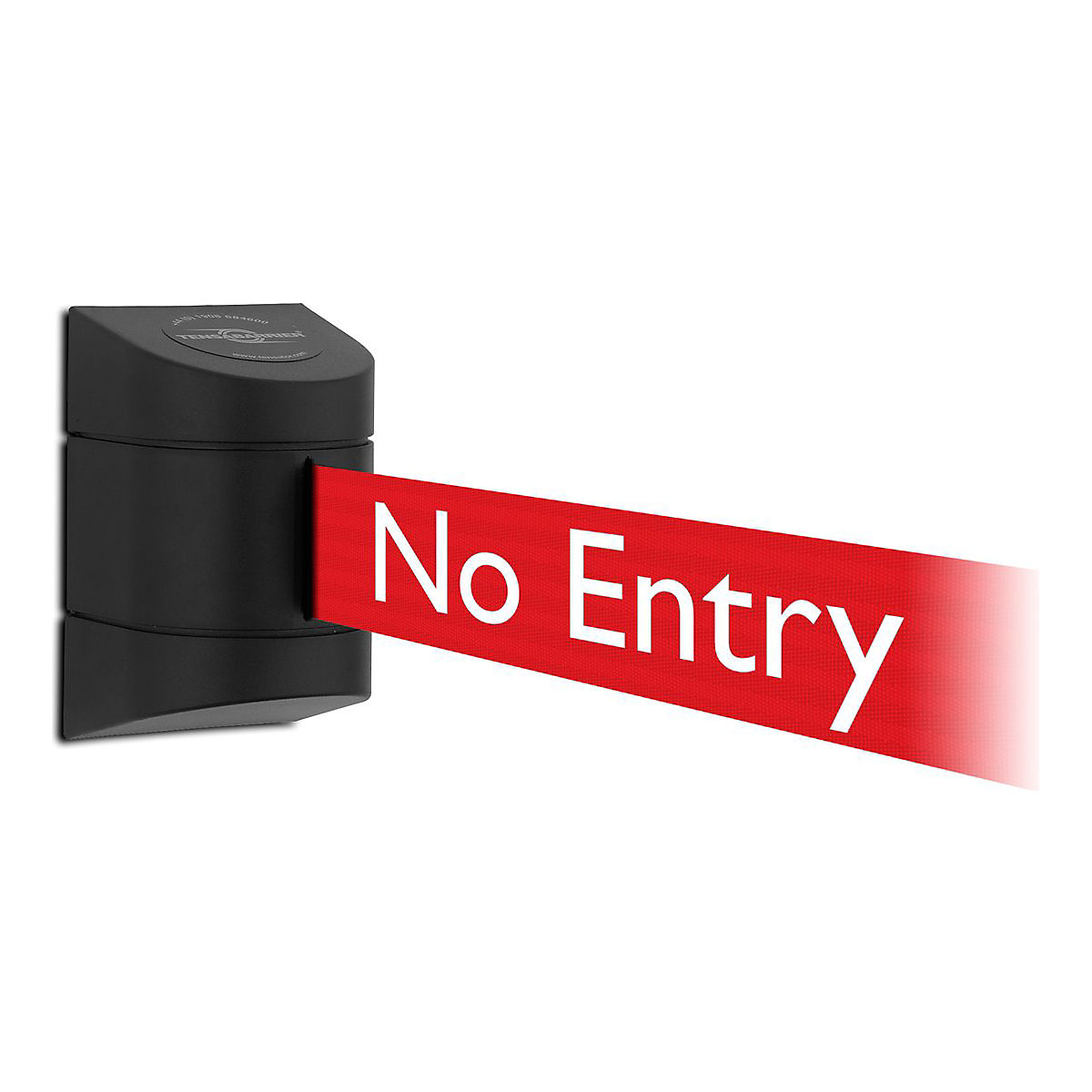 Wall Mounted Retractable Belt Barriers With Text, Wall Mounted Retractable Belt Barriers With Text, Wall Mounted Retractable Belt Barrier | 4.6m | Red with White Text: No Entry-0